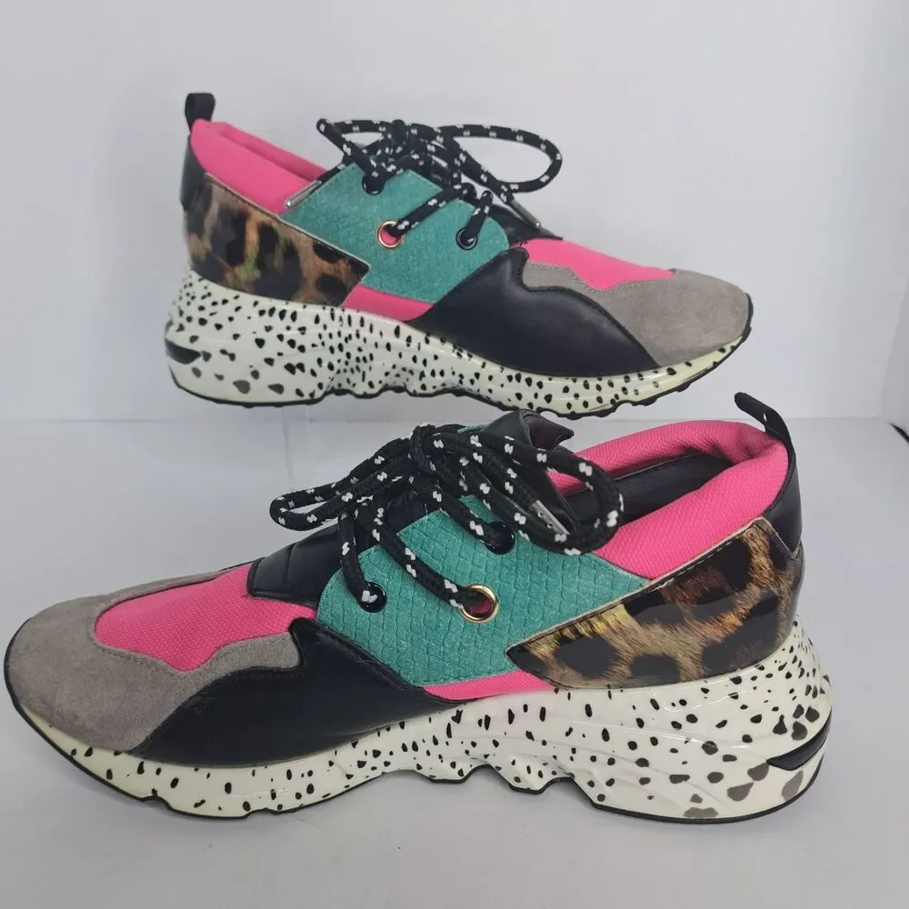 Steve Madden Cliff Sneaker Multi Bright Animal Print Pink Blue Gray Size 10M
